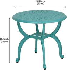 Mesa auxiliar de aluminio fundido para exteriores, mesa de extremo antióxido para exteriores, mesa de café de patio para interiores, jardín, porche, balcón (azul) - 1 - Ver 4