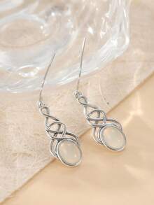 1 Paar bohemische minimalistische Wickel-Ohrringe, ovale Anhänger-Ohrringe, perfekter Urlaubsschmuck für Frauen, kreativ und vielseitig, perfektes Geschenk für sie zu Weihnachten - Silber - Übersicht 1