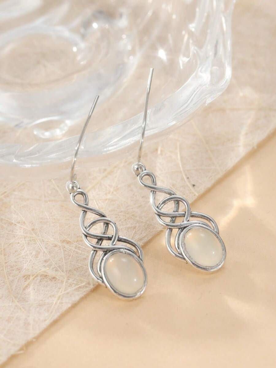 1 Paar bohemische minimalistische Wickel-Ohrringe, ovale Anhänger-Ohrringe, perfekter Urlaubsschmuck für Frauen, kreativ und vielseitig, perfektes Geschenk für sie zu Weihnachten - Silber - Übersicht 1