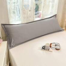 1 pieza Funda de almohada larga de unicolor, ultra suave, para pareja, funda interior de almohada extra larga doble, sin relleno, amigable con la piel, lavable y duradera, muy adecuada para dormitorio, dormitorio de estudiantes, hotel, uso familiar, lavable a máquina, poliéster transpirable, cómoda en todas las estaciones, múltiples opciones de tamaño, decoración de almohada, decoración de habitación - Gris - Ver 1