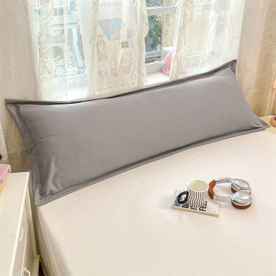 1 pieza Funda de almohada larga de unicolor, ultra suave, para pareja, funda interior de almohada extra larga doble, sin relleno, amigable con la piel, lavable y duradera, muy adecuada para dormitorio, dormitorio de estudiantes, hotel, uso familiar, lavable a máquina, poliéster transpirable, cómoda en todas las estaciones, múltiples opciones de tamaño, decoración de almohada, decoración de habitación - Gris - Ver 1