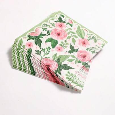 33*33CM 2-Ply Fresh Red Flower Printed Napkins, Party Tissues, Hotel & Cafe Decor, Birthday Party & Home Banquet Tissues