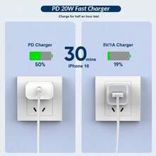 Adaptador de carga rápida de 20W con enchufe tipo A 110-127V de EE. UU. + Cable de carga rápida y transferencia de datos de alta eficiencia de 3.3ft/100cm, compatible con iPhone 17 Pro Max/17 Pro/17/Air/16/15, S25/S24/S23/S22/S21/S20, regalo del Día de San Valentín - Tipo de Enchufe A USA (110-127V) - Ver 6