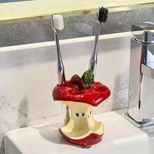 Apple-Shaped Toothbrush Holder - A Bathroom Countertop Storage Device Without Holes, Red And Yellow Color To Prevent Water Accumulation, A Creative Home Gift - Đỏ - Xem 8