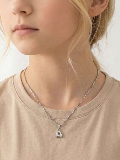 1件简约粗线气球字母吊坠不锈钢项链，适合儿童，可定制A-Z名字，泡泡字母项链，周年纪念日生日礼物及日常佩戴