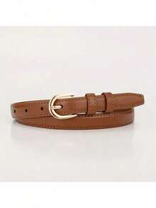 1/3 Solid Color Casual PU Leather Belt, Slim Fit Design, Suitable For Women, All Seasons, Summer, Autumn, Autumn, Halloween Polyurethane(PU) - 駝色 - 查看 3