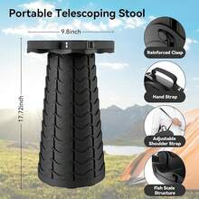 2025 Upgraded Portable Folding Stool, Collapsible Stool, Telescoping Camping Stool With Max Load Capacity 485lbs, Square Retractable Seat For Camping Gardening Fishing HiFKing BBQ[Black] - 方形凳子-黑色 - 查看 3