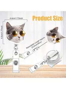1pc Expandable Acrylic Cat Expression ID Card Holder Keychain, Suitable For Doctors/Nurses, Students, Back To School - Multicolor - View 3