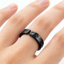 Geometric Aqua Gemstone Ring: Adjustable Statement Piece With Dainty Crystal Accents - Black - View 8