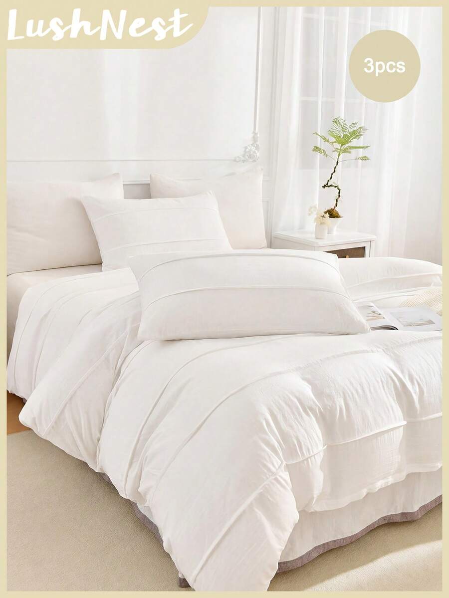 白色条纹镂空波西米亚复古风床上用品套装，3 件套，超薄超柔软轻盈超细纤维被套，1 个拉链被套，2 个枕套，不含被芯，男女皆宜的礼物