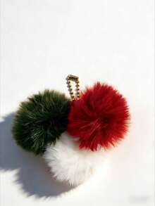 3-Color Furry Pom Pom Charm Decor For Tote Bags - Red and White - View 6