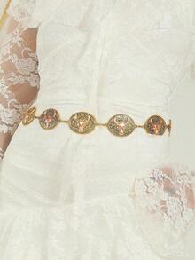 Hollow Out Bohemian Style Adjustable Metal Waist Chain, Fashion Women Waist Belt With Geometric Pattern Metal Decor, Suitable Party, Wedding, Spring/ Summer/Autumn/Winter Summer School Fall, Autumn, Halloween DMIP - 銀級 2 - 查看 10