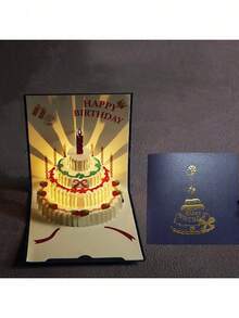 1 pieza Tarjeta de felicitación de cumpleaños 3D con luz y música - Multicolor - Ver 17