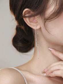 Nooxian 1 par de pendientes de oreja con borla minimalistas y elegantes, accesorio casual y sencillo - Plateado - Ver 1