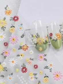 Bộ móng tay nghệ thuật 5D họa tiết hoa cúc trắng/hồng dập nổi, hình hoa cúc trắng tự dính, kiểu dáng thanh lịch. - Đầy màu sắc - Xem 3