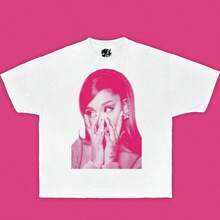 Pink Pop Star Portrait Shirt Vintage Boxy Graphic Tee Oversized Boxy Cotton T-Shirt Retro Pop Art Tee Wicked Shirts Kids - 白色 - 查看 1