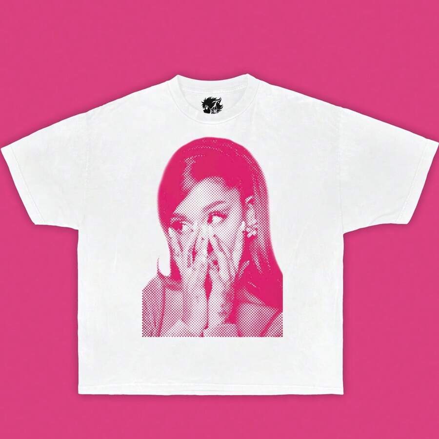 Pink Pop Star Portrait Shirt Vintage Boxy Graphic Tee Oversized Boxy Cotton T-Shirt Retro Pop Art Tee Wicked Shirts Kids - 白色 - 查看 1