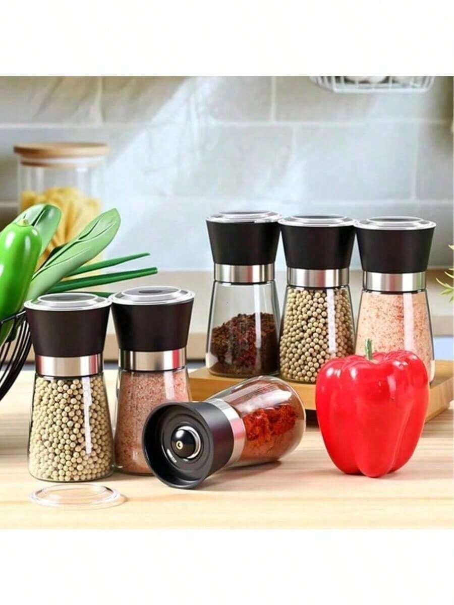 1pc Pepper Grinder With Adjustable Ceramic Grinder, Salt And Pepper Grinder, Stainless Steel And Glass Grinder, Suitable For Kitchen Supplies - 黑色 - 查看 1