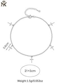 SYMFNY 1件简约925纯银素面十字架吊坠脚链，男女皆宜，日常佩戴 - 銀色 - 查看 3
