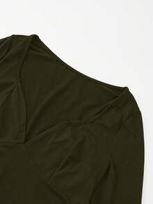 Body cómodo de maternidad, manga larga con cuello en V profundo, tela de alta elasticidad, ropa de embarazo versátil - Verde Oscuro - Ver 9