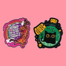 可爱瓶装黑猫珐琅徽章卡通动物语录胸针翻领别针徽章背包服装配饰珠宝礼品 - 黑色 - 查看 3