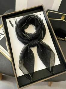 1pc New Fashionable Women's Square Scarf With Bright Trimmings For Daily, Various Styles Bandana,Hair Band,Head Band Ideal For Dressing Up Your Look,Fabric Feels Really Nice,Perfect For Any Costume,Valentine's Day,Hair Accerssories,Spring To Summer,Valentines Gifts,Travel Essential - 黑色 - 查看 2
