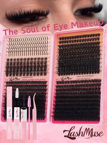 680PCS/1360PCS Extra Dense And Fluffy Wispy False Eyelashes, T50/80D/100D/120D Lash Cluters, Mixture Of Spikes, Faux Mink Lashes, 0.07mm D-DD Curl, 0.31-0.63inch Mixed Length, Thick Lash Clusters, Natural & Soft, Suitable For Any Style, Reusable Makeup Accessories Lash Clusters, Eyelash Clusters, Individual Eyelashes, Fake Lashes, With Lash Glue, Tweezers & Brush, Perfect For Valentine's Day, Mardi Gras, Festive Glam Beauty - Black - View 16