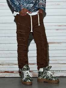 Modcrash 男士时尚做旧牛仔裤，创意流苏设计，简约风格，适合日常休闲穿着，春夏Emo风 - 咖啡棕 - 查看 2