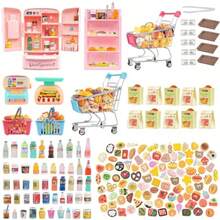 180 Pcs Dollhouse Furniture Miniature Kitchen Accessories Mini Shopping Cart Metal Trolley Basket Food Drink Toy Supermarket Store Grocery Shelves Cash Register Fridge Scale Pretend Play Game PartyChildren's Joyful Games, Essential Toys For Children - As Pic - View 2