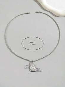 1pc Men's Stainless Steel Sacred Wind Rhinestone Oval Virgin Mary Necklace, Versatile Sparkling Christian Jewelry, Fashionable Hiphop Accessory, Suitable As Valentine's Gift, Everyday Wear - White - View 3