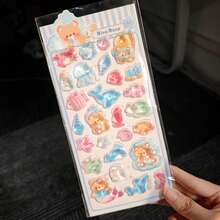 Cute 3D Cartoon Teddy Bear & Rabbit Embossed Crystal Stickers, Suitable For Scrapbooking Sticker Exchange, Cute DIY Phone Case, Water Bottle Decoration Stickers, School Stationery Supplies - Black - View 5