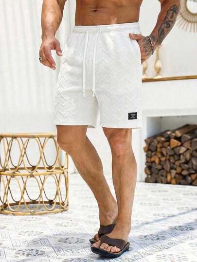 Pantaloni scurți casual pentru bărbați, cu model ondulat, culoare solidă, potriviți pentru vacanța de vară și purtarea zilnică