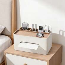 3-In-1 Elegant Storage System, Upgraded PU Leather Multi-Function Tissue Box, Desktop Smart Compartment Napkin Holder - Multicolor - View 4