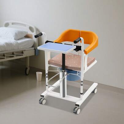 SHIOUCY Orange Hydraulic Patient Lift Wheelchair 16.53-23.62in Seat 220.46lbs Load 180° Backrest 4 Brake TPE Wheels