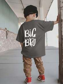 男童休闲印花圆领短袖T恤，夏季上衣 - 深灰色 - 查看 4