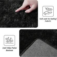 Tappeto a pelo lungo nero, ultra morbido e soffice: un tappeto accogliente per la camera da letto, il soggiorno o la cameretta dei bambini, antiscivolo, accento moderno in colori chic. - nero - Visualizzare 5