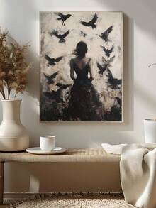 1pc Gothic Dark Woman Silhouette With Witchy Ravens Print, Moody Forest Decor, Festival Gift,Suitable For Bedroom,Living Room,Apartment,Wall Arts,Wall Decor,Home Decor,Room Decor, Canvas Wall Art, Posters, Wall Art With Frame, Optional Frame ﻿ ﻿ - A - View 4