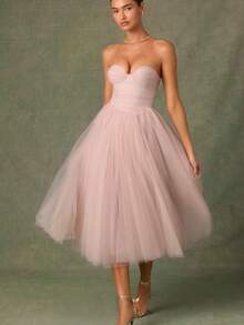 New Strapless Tube Top Tulle Dress Dress Gauze Skirt - Pink - View 4
