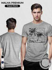 Men's T-Shirt, 100% Cotton, Palms Print - 灰色 - 查看 3