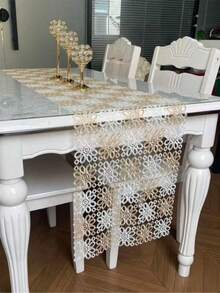 HXARTMIS 1PC, Exquisite Embroidered White & Coffee Table Runner, Polyester Machine-Made Floral Embroidered Tablecloth. Table Runner, Modern Table Runner, Table Runner, Table Centerpiece, Modern Table Centerpiece, Breakfast Placemats - Coffee White - View 8