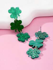 1对时尚亚克力四叶草耳环，日常佩戴吊坠耳环 - 四葉草 - 查看 5