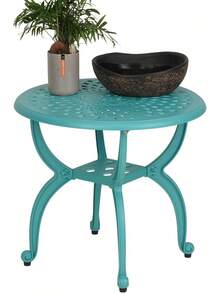 Mesa auxiliar de aluminio fundido para exteriores, mesa de extremo antióxido para exteriores, mesa de café de patio para interiores, jardín, porche, balcón (azul) - 1 - Ver 2