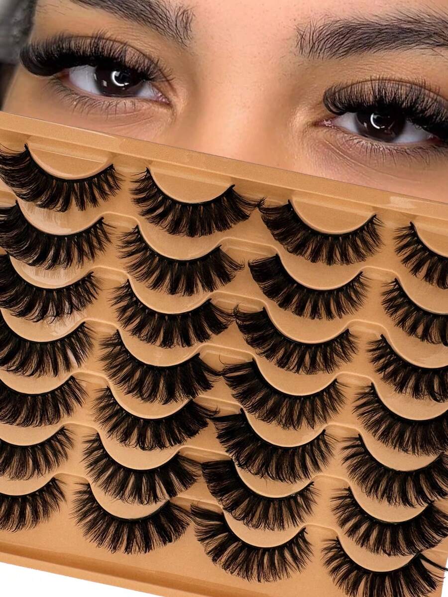 14 Pairs Russian Volume Fluffy False Eyelashes, DD Curl Classic Cat Eye Mink Lashes, Criss-Cross Lashes, Soft Natural Lash Extension Makeup, Lengthening And Enlarging Eyes, Creating Dramatic Thick Effect Suitable For Parties And Celebrations - russian strip lashes - View 1
