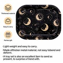 2 piezas, Bandeja metálica rodante - Diseño de patrón dorado misterioso - 18cm*14cm, Caja de almacenamiento de hierro con patrón negro y dorado, Adecuada para el almacenamiento de artículos pequeños, accesorios para fumar, portátil, adecuada para la decoración del hogar y la oficina. - Serie Oro Negro - Ver 5