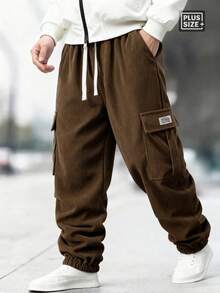 Męskie spodnie dresowe z sztruksu w dużych rozmiarach, luźne, codzienne, modne spodnie dresowe, spodnie cargo z dużymi kieszeniami, odporne na mechacenie, odpowiednie na zakupy, randki, podróże, sporty rekreacyjne i do noszenia na co dzień - Brązowy - Zobacz 3