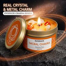 EVODUCK 3oz Sweet Orange Scented Sacral Chakra Candle, Matte Gold Metal Tin With White & Red Crystals, Ideal For Home Meditation & Yoga, Spiritual Gift For Women, Men, Valentine's Day, Birthday, Anniversary - 脈輪系列 - 查看 2