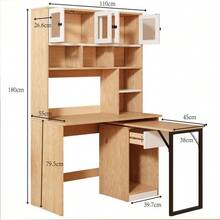 Computer Desk, Shelving Unit, Filing Cabinet, Work Desk, Office Cabinet, Natural White 180 Cm - Wood Color + White - View 9