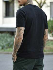 男士休闲百搭简约印花短袖T恤 - 黑色 - 查看 2