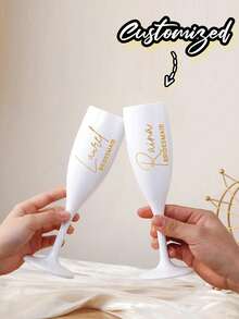 1 Piece Of Acrylic Champagne Flute, Customizable Plastic Stemware, Made Of Shatterproof And Pressure-Resistant Pp Material, Elegant Plastic Champagne Glasses For Wedding Toasts, Engagement Parties, Graduation Ceremonies, Bachelorette Parties, Baby Showers, Birthdays, Multifunctional, Decorative, And Reusable. - Multicolor - View 3