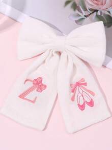 1件粉色A-Z 26字母刺繡蝴蝶結髮夾，甜美芭蕾舞鞋設計白色亞麻布髮夾，優雅生日春季返校季 - 彩色 - 查看 21